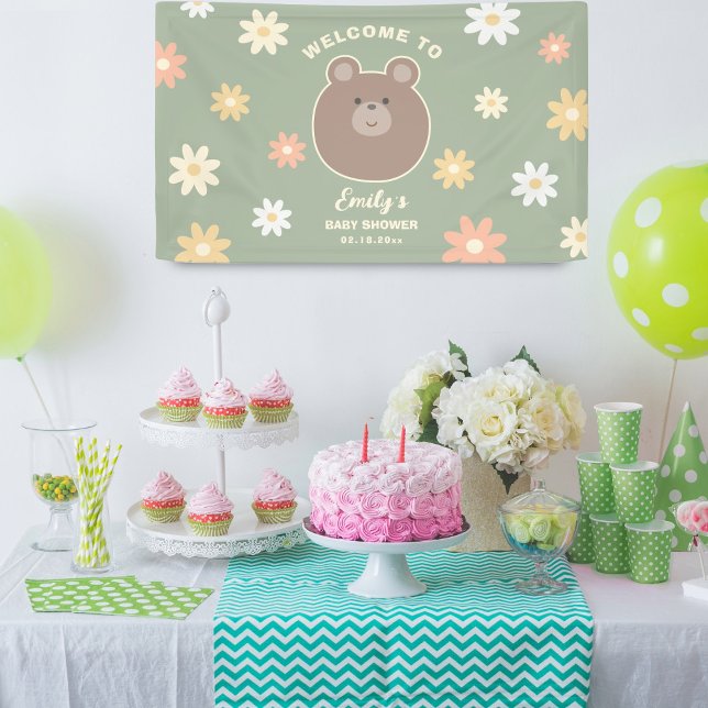 Banderoles Beary Cute Bear Cub Sage Green Spring Baby shower (Créateur téléchargé)