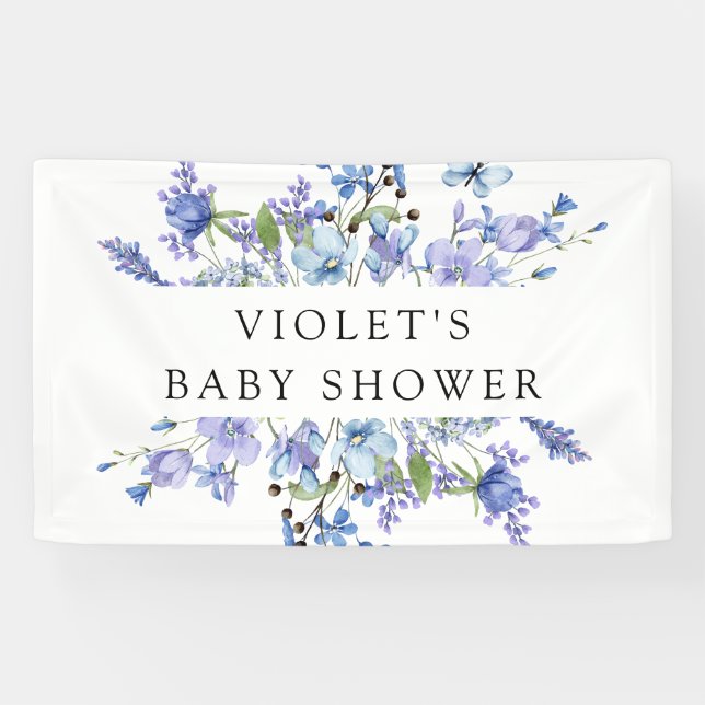 Banderoles Beau Baby shower Fleur sauvage bleu (Horizontal)