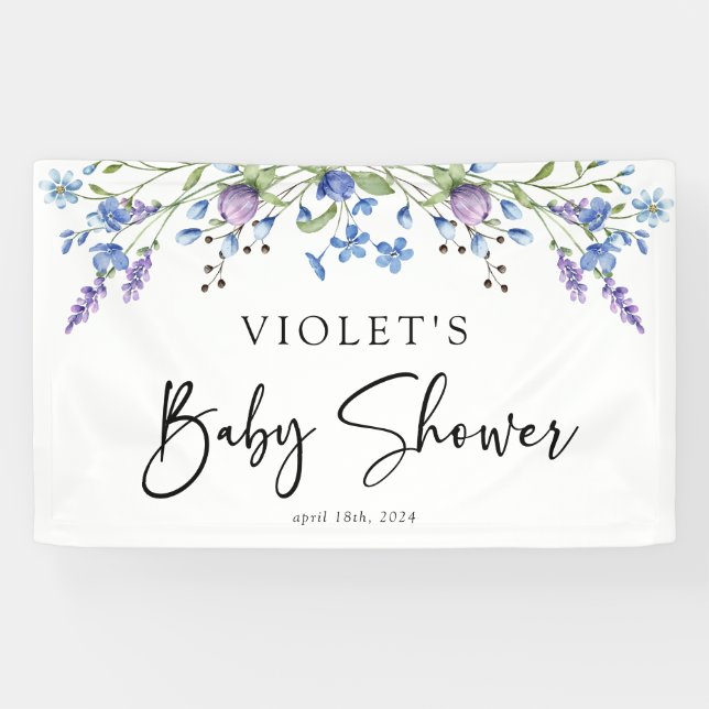Banderoles Beau Baby shower Fleur sauvage bleu (Horizontal)