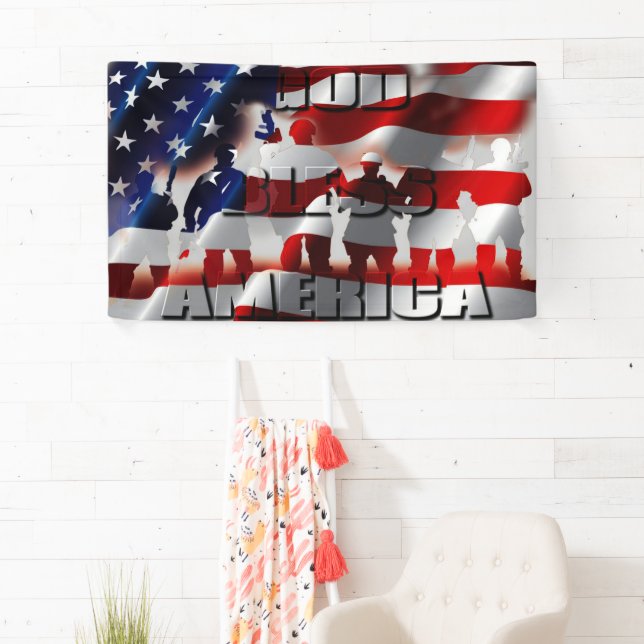 Banderoles Beautiful Patriotic God Bless America House Flag (En situation)