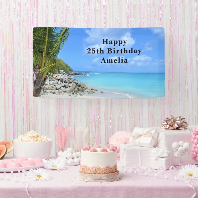 Banderoles Beautiful Turquoise Tropical Beach Birthday (Fête)