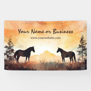 Banderoles Beaux chevaux en silhouette à l'aquarelle dans un 