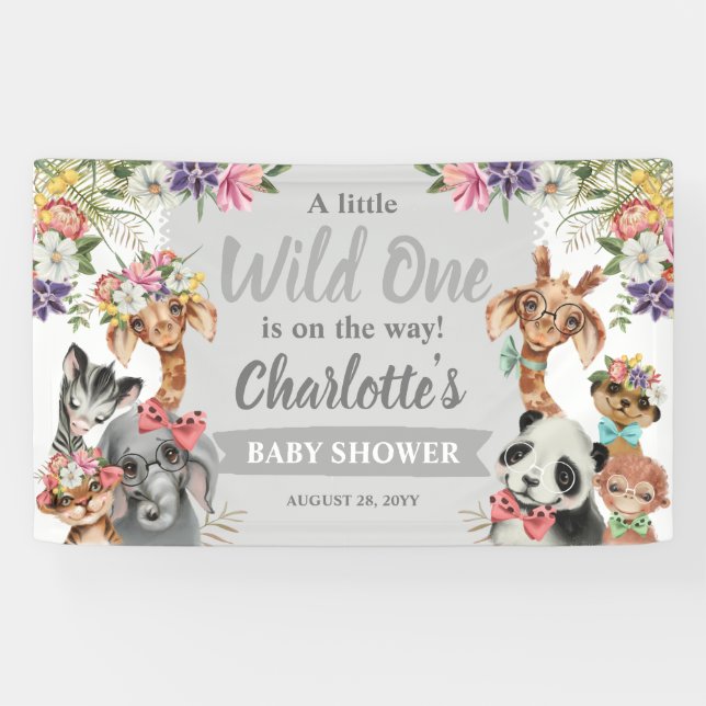 Banderoles Beaux Safari Animaux Wild One Boy Baby shower (Horizontal)