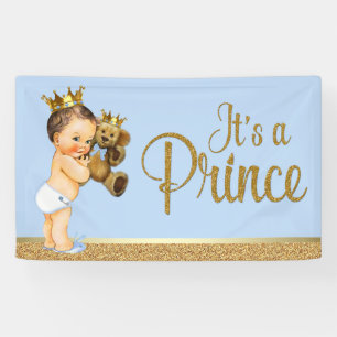 Banderoles Bébé Bleu Gold Prince Teddy Bear Baby shower