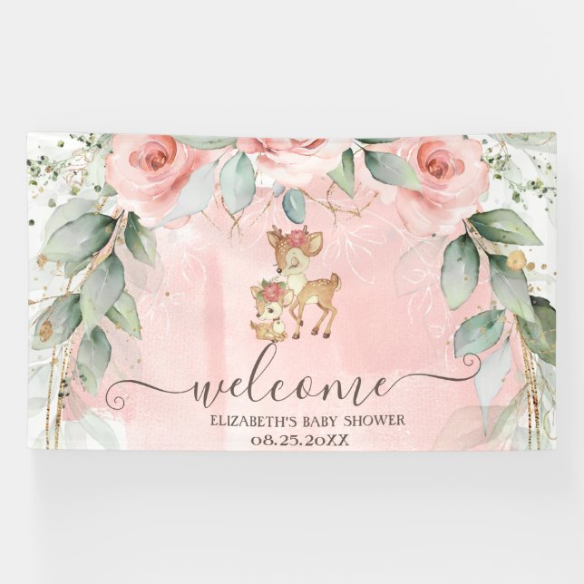 Banderoles Bébé cerf mignon roses roses (Horizontal)