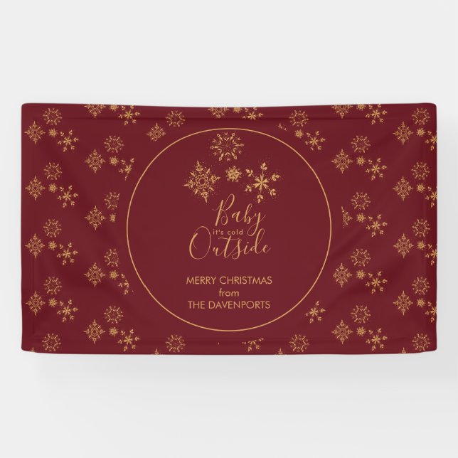 Banderoles Bébé c'est froid dehors Golden Snowflakes (Horizontal)