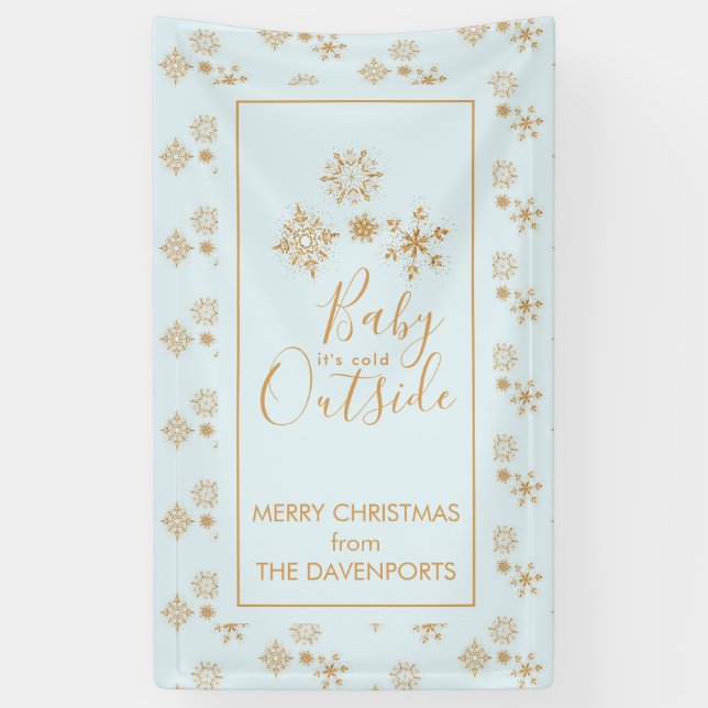 Banderoles Bébé, c'est froid dehors Snowflakes or sur Blue (Vertical)