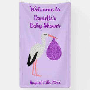 Banderoles Bébé cigogne de genre neutre Violet Baby Shower