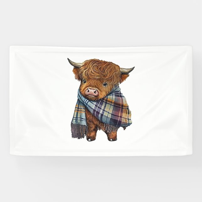 Banderoles Bébé De Vache De West Highland Avec Écharpe Plaid (Horizontal)