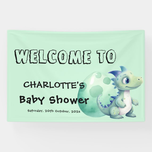 Banderoles Bébé dinosaure mignon avec sa douche pour bébé et  (Horizontal)