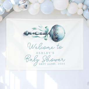 Banderoles Bébé élégant bleu hochet garçon Bienvenue à la bab