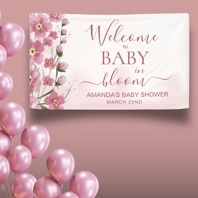 Banderoles Bébé en Fleur Bienvenue Fille Rose Floral Douche (Créateur téléchargé)