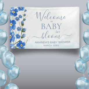 Banderoles Bébé en Fleur Bienvenue Garçon Bleu Floral Douche