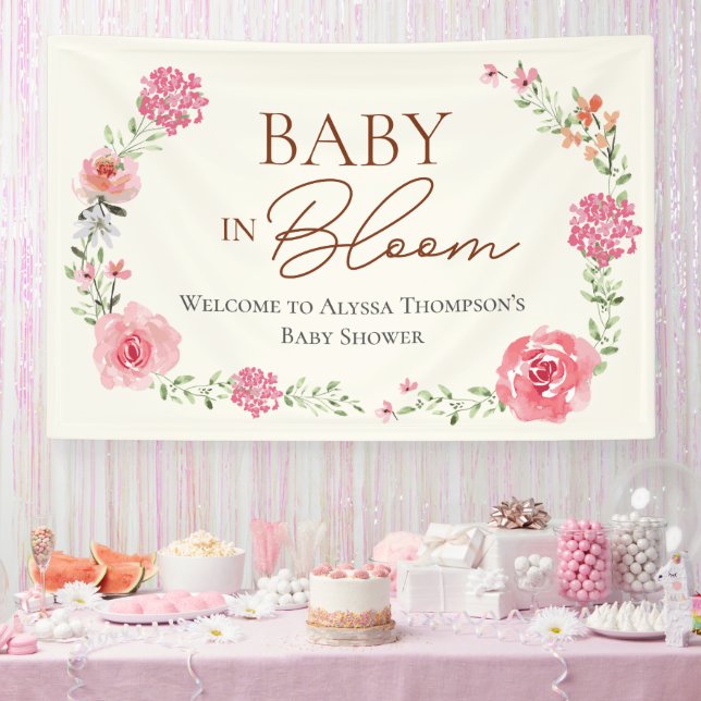 Banderoles Bébé en fleurs Fleur Baby shower Fille Personnalis (Fête)