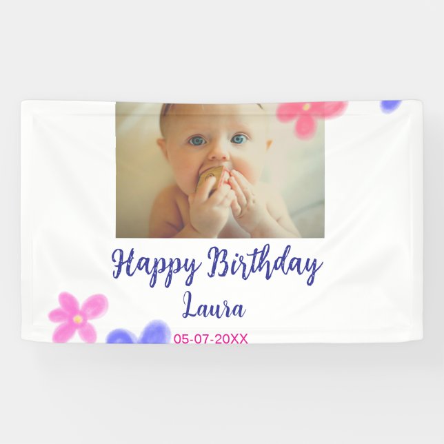 Banderoles Bébé enfants 1er anniversaire ajouter le nom date  (Horizontal)