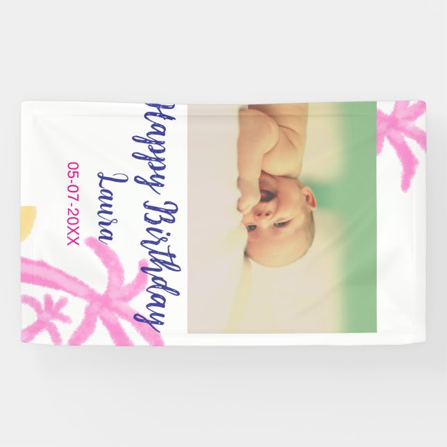 Banderoles Bébé enfants 1er anniversaire ajouter le nom date  (Horizontal)