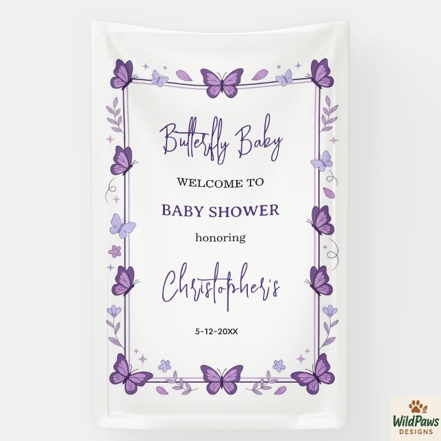 Banderoles Bébé Fille Papillon Violet Célébration de Naissanc (Purple Butterfly Baby Girl Baby Shower Banner
)