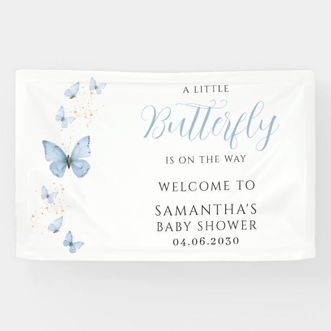 Banderoles Bébé garçon papillon bleu Baby Shower (Horizontal)