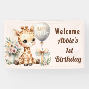 Banderoles Bébé Giraffe Petit Fille 1er anniversaire Bienvenu