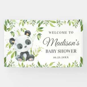Banderoles Bébé mignon Panda Ours Vert Bambou fond