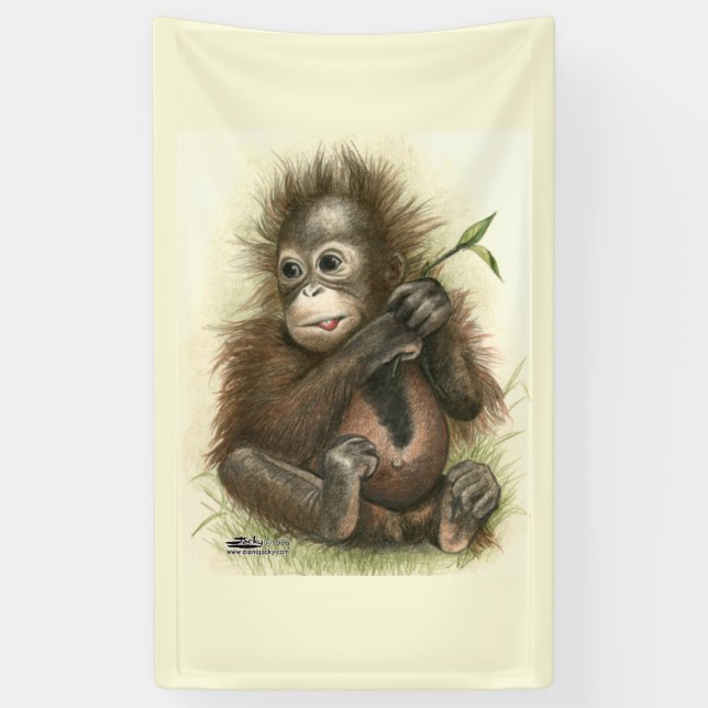 Banderoles Bébé orang-outan avec des feuilles (Vertical)