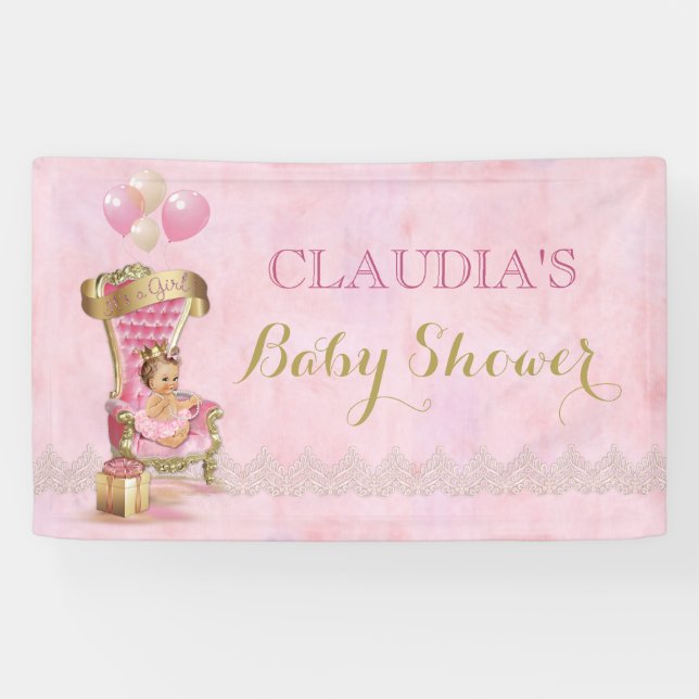 Banderoles Bébé Princesse Couronne or rose Trône royal (Horizontal)