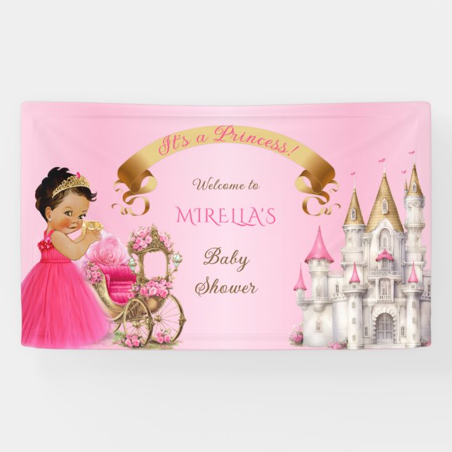 Banderoles Bébé Princesse Royale Fille sur Coussin Rose Or (Horizontal)