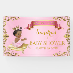 Banderoles Bébé Princesse Royale Fille sur Coussin Rose Or