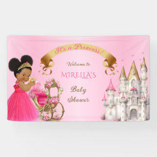 Banderoles Bébé Princesse Royale sur Coussin Rose Or