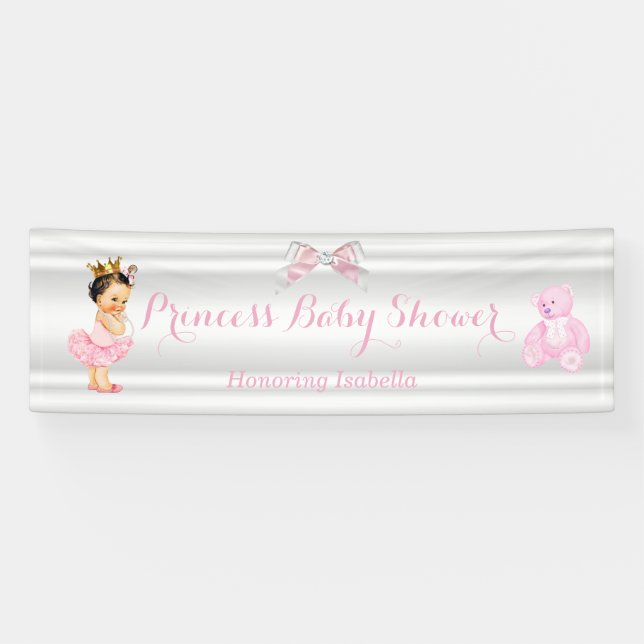 Banderoles Bébé princesse shower rose blanc bébé brunette (Horizontal)