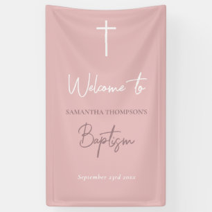 Banderoles Bébé rose Calligraphie Baptême Affiche de bienvenu