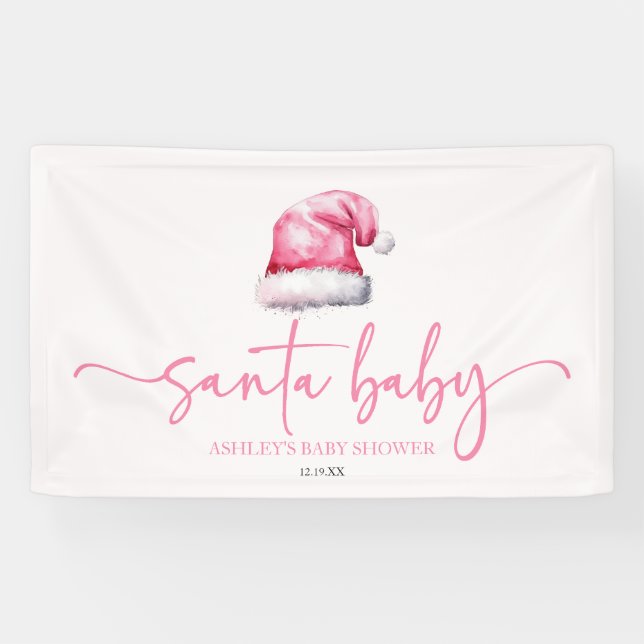 Banderoles Bébé Santa Chapeau Rose Fête de Noël Bébé Shower (Horizontal)