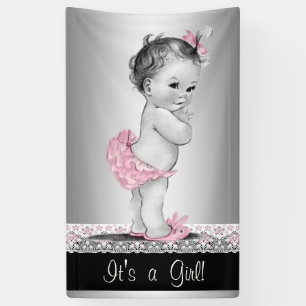 Banderoles Bébé Shower Vintage Gris Rose
