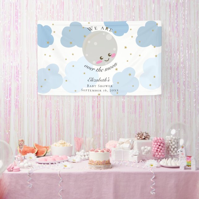 Banderoles Bébé sous la Lune Baby Shower Bleu Décor Cute (Fête)