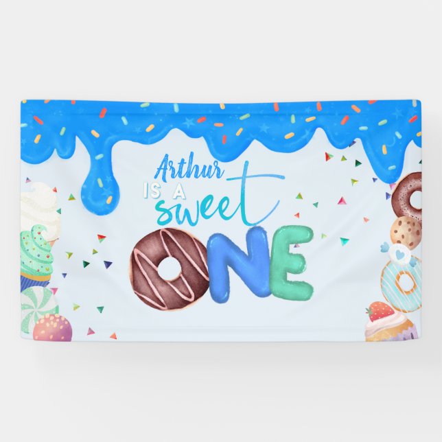 Banderoles beignets bleu doux un 1er anniversaire (Horizontal)