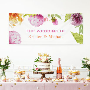 Banderoles Belle Aquarelle Peonies Fête de Mariage Floral