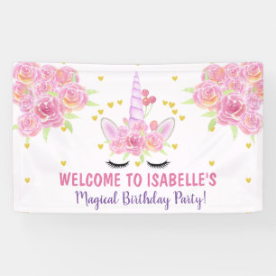 Banderoles Belle aquarelle rose Unicorne Florales Anniversair