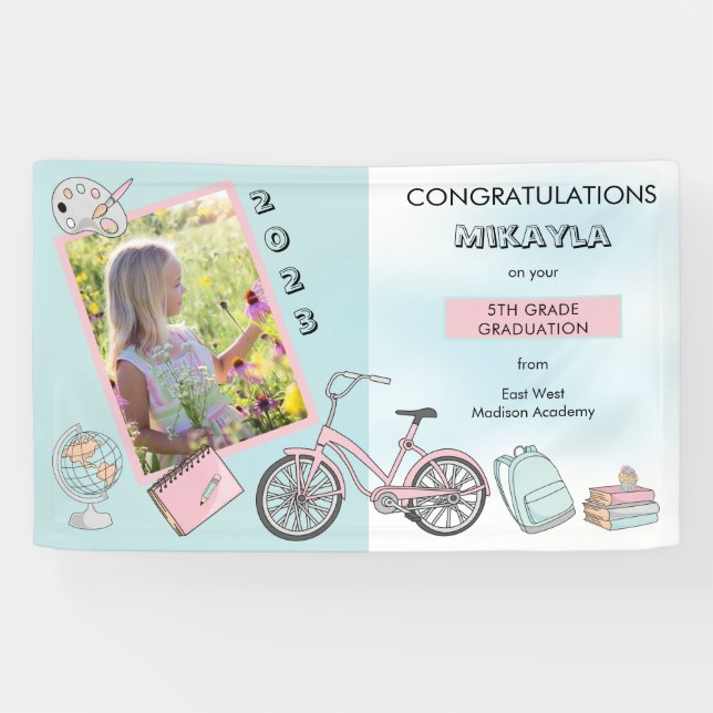 Banderoles Belle fille photo élémentaire Graduation (Horizontal)