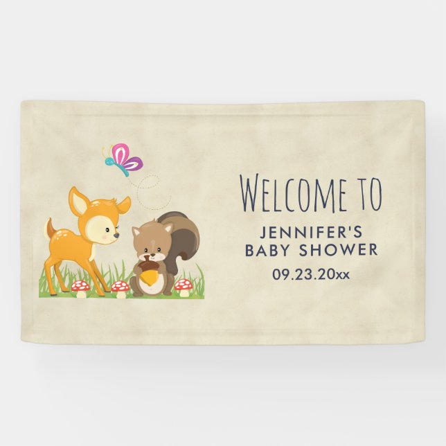 Banderoles Belle forêt Animaux Baby shower de dessin animé (Horizontal)