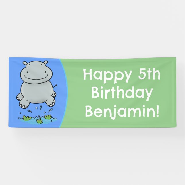 Banderoles Belle hippo saut de dessin animé anniversaire pers (Horizontal)