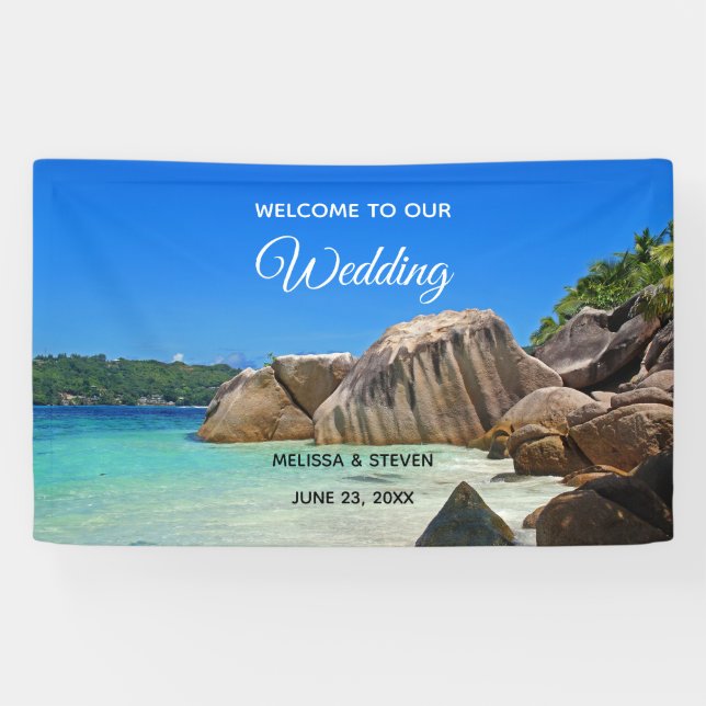 Banderoles Belle Mer Tropicale avec un Mariage Rocky Beach (Horizontal)