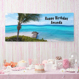 Banderoles Belle plage tropicale anniversaire avec palmiers