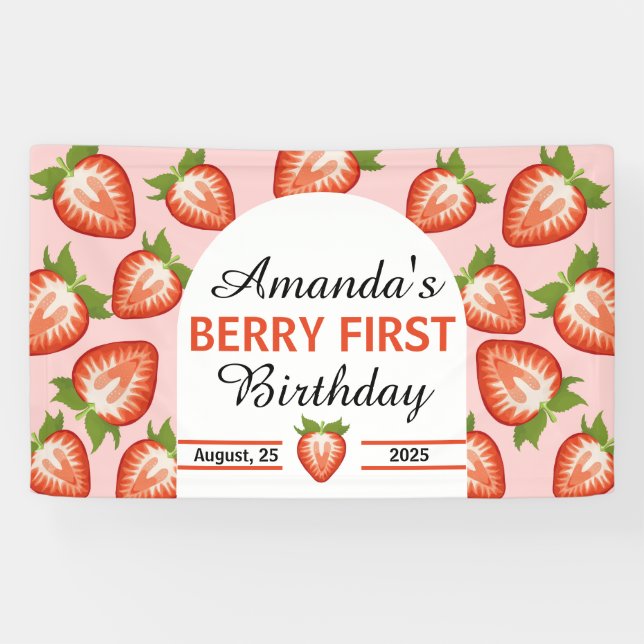 Banderoles Berry First Baby Girl rose Anniversaire (Horizontal)