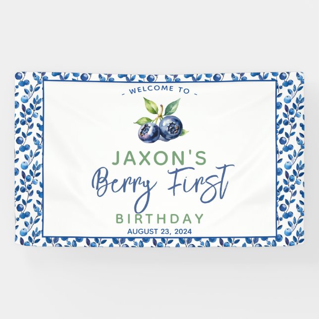 Banderoles Berry First Blueberry 1er Anniversaire (Horizontal)