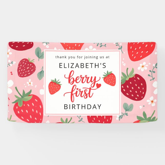 Banderoles Berry First Cute 1er Anniversaire Fille de fraise (Horizontal)