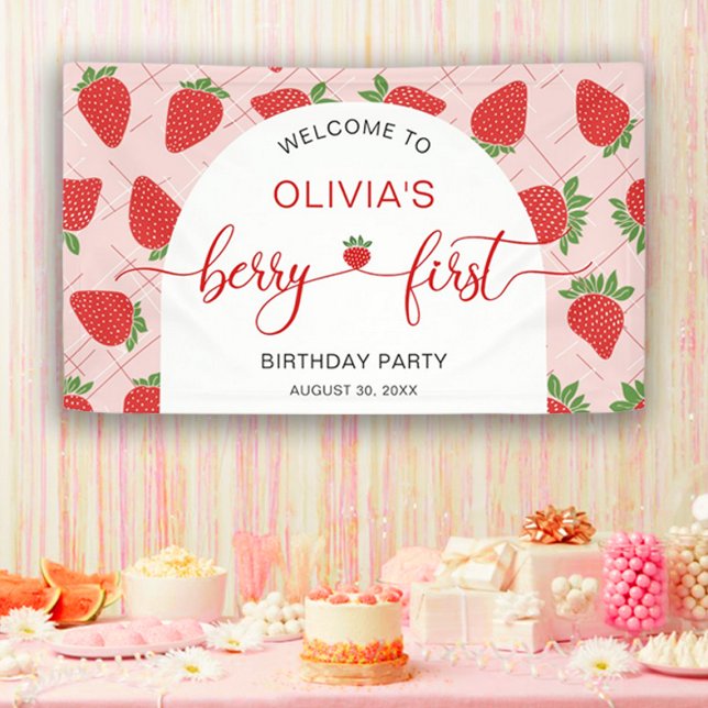 Banderoles Berry First Strawberry 1ère fête d'anniversaire (Berry First Strawberry 1st Birthday Party Banner)