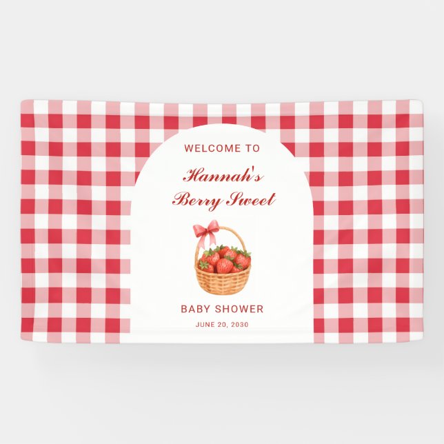 Banderoles Berry Sweet Strawberry Girl Baby Shower Welcome (Horizontal)
