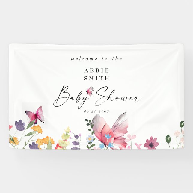 Banderoles Beurre Fleur sauvage Baby shower blanc (Horizontal)