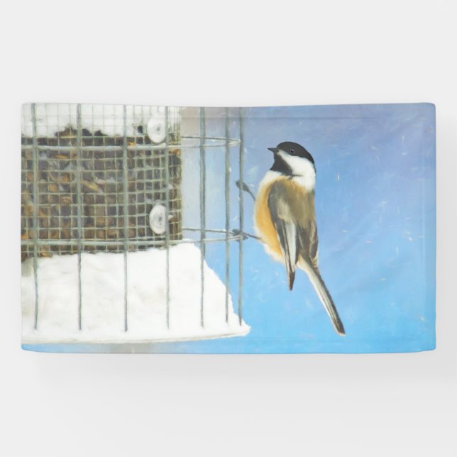 Banderoles Bickadee sur la peinture d'alimentation - Oiseaux  (Horizontal)