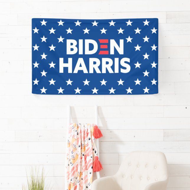 Banderoles Biden / Harris White Stars Motif Blue (En situation)